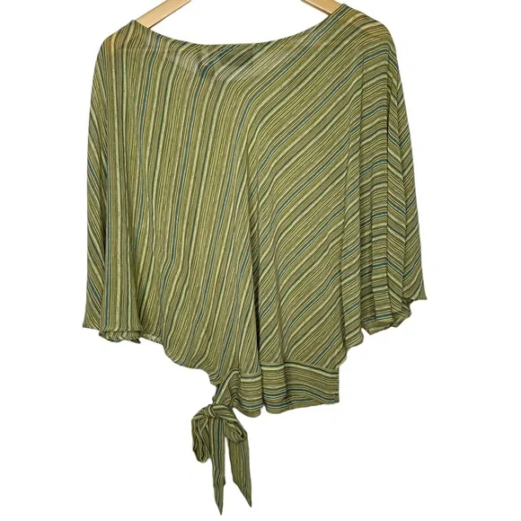 SOLD! New York & Company Striped Green Brown Flare Sleeve Blouse L #X0927 - Picture 2 of 15